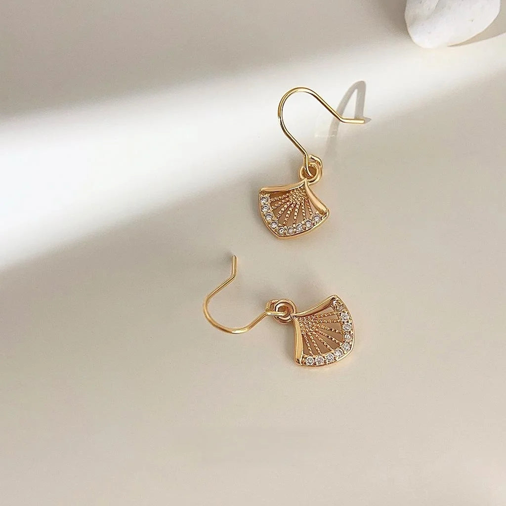 18K Gold Plated Copper Micro Pave Zircon Ginkgo Leaf Mini Drop Earrings For Women