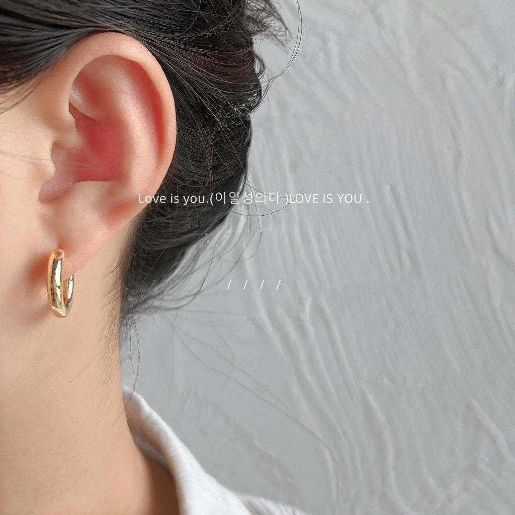 14K Gold Plated Copper Smooth Round Stud Earrings Minimalist Casual Jewelry