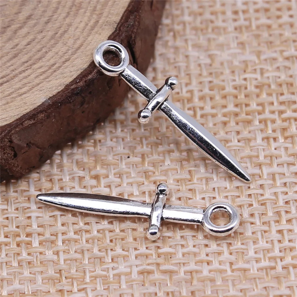 24x8mm 0.5g Antique Silver Zinc Alloy Sword Charm Pendant for DIY Bracelet Necklace Jewelry Making