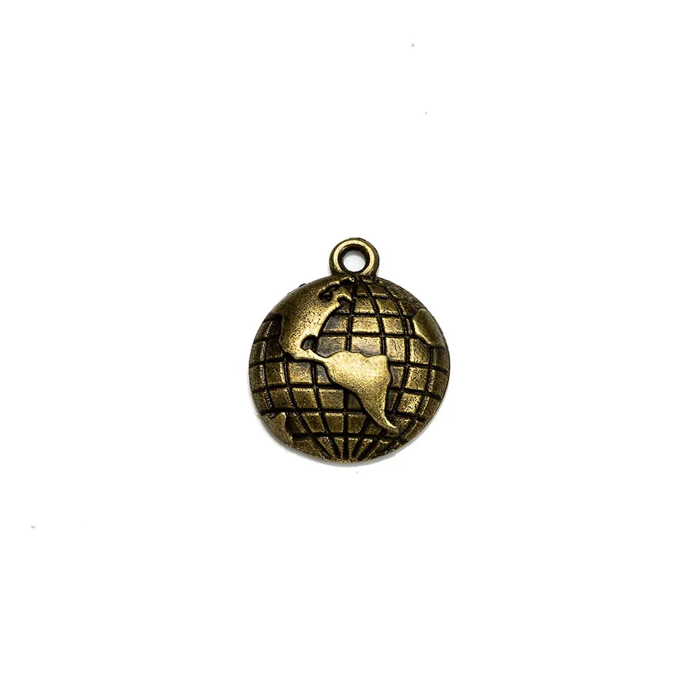 15MM Antique Silver Zinc Alloy Globe Charm Pendant for DIY Necklace Bracelet Jewelry Making
