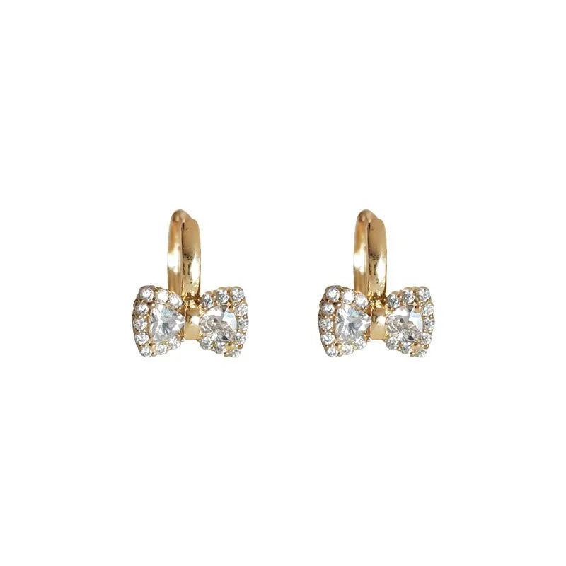 14K Gold Plated Copper Zircon Bow Drop Earrings Sweet Minimalist Jewelry For Women