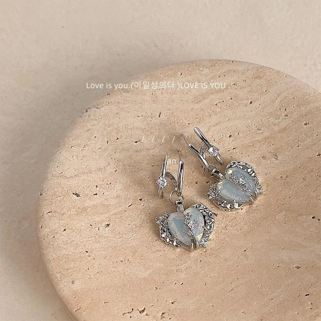 Sweet Cool Copper Vine Heart Liquid Stud Earrings With Micro Pave Zircon