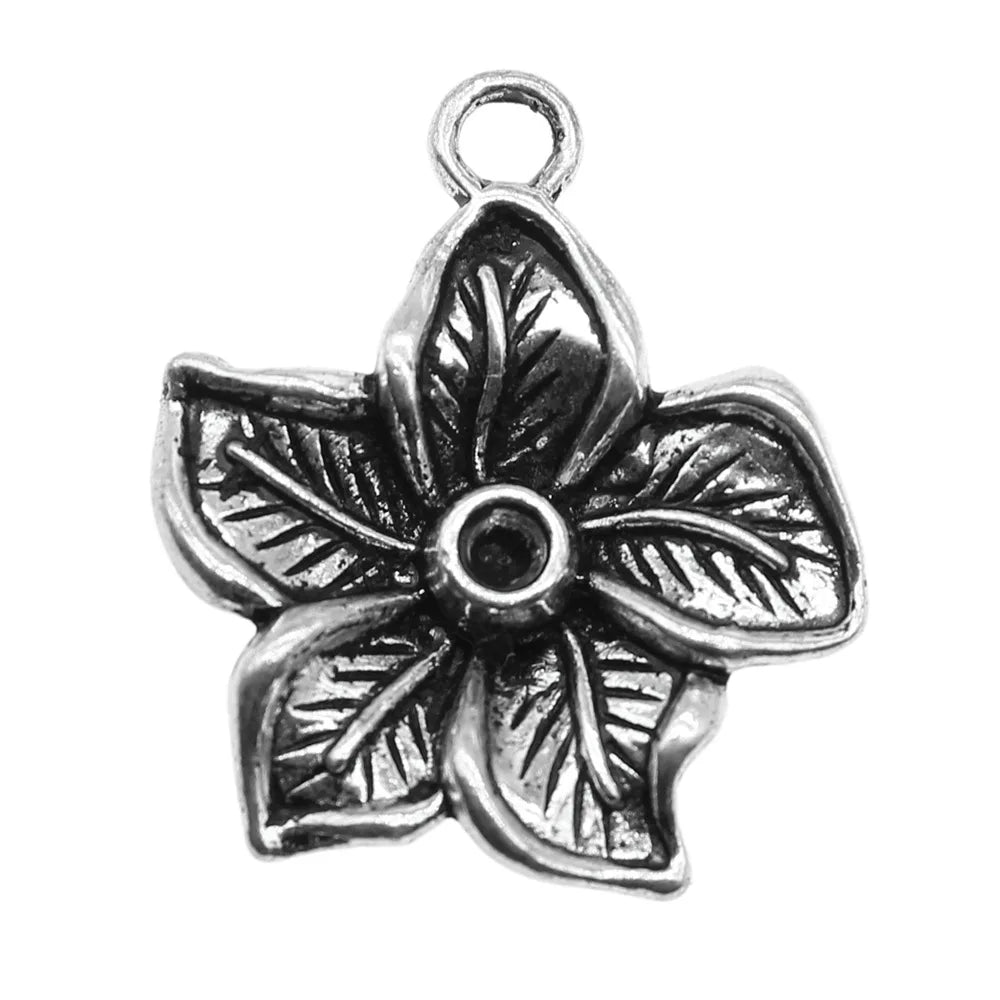 25x22mm 2.6g Antique Silver Zinc Alloy Flower Charm Pendant for Necklace Bracelet Jewelry Making
