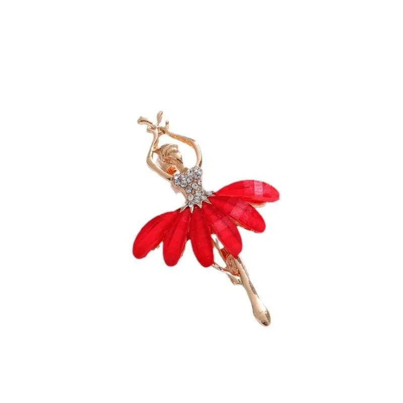 Elegant Ballet Dancer Girl Brooch With Rhinestone Bodice And Pink Enamel Skirt, Alloy Lapel Pin Gift