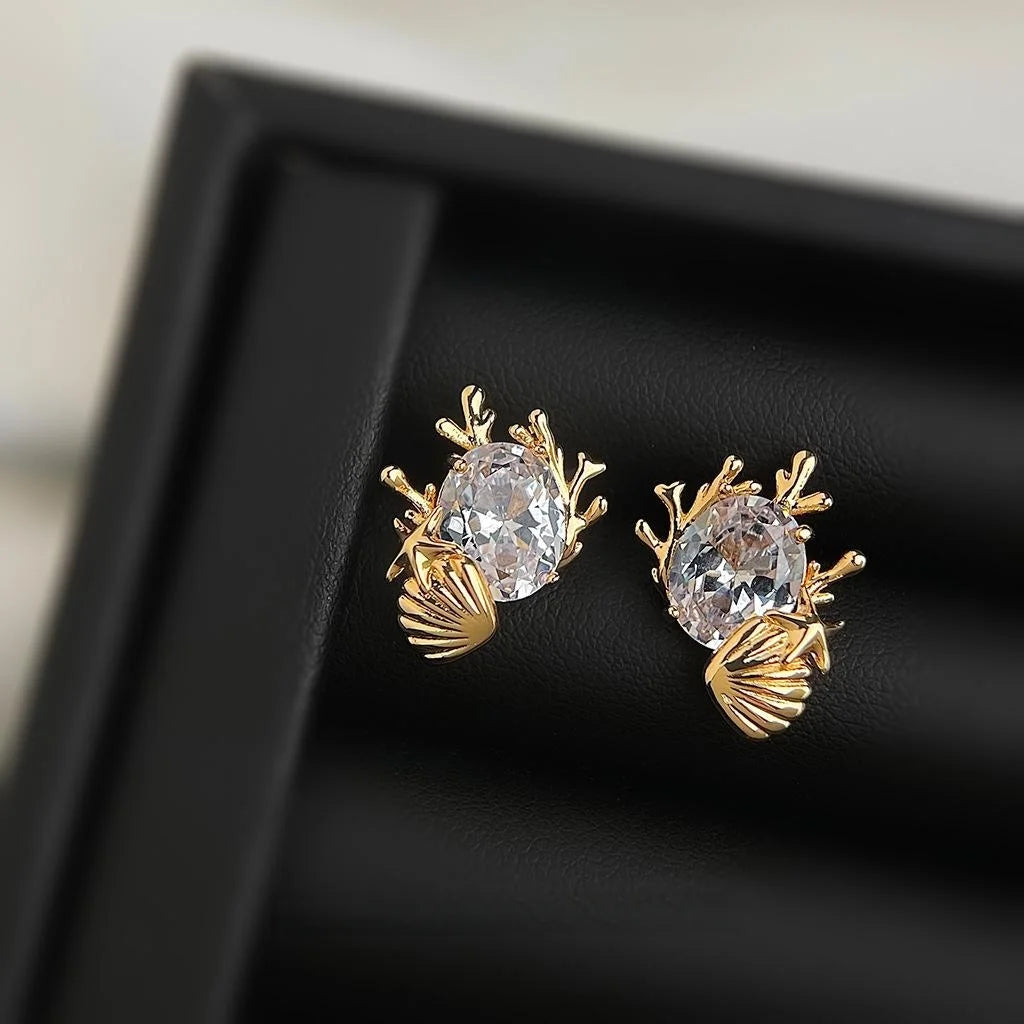 Ocean Shell Zircon Stud Earrings Silver Plated Pin Geometric Round Designer Fashion Jewelry