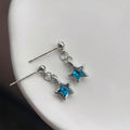 Cute Mini Blue Glass Crystal Five Point Star Copper Stud Earrings With Silver Plated Pins
