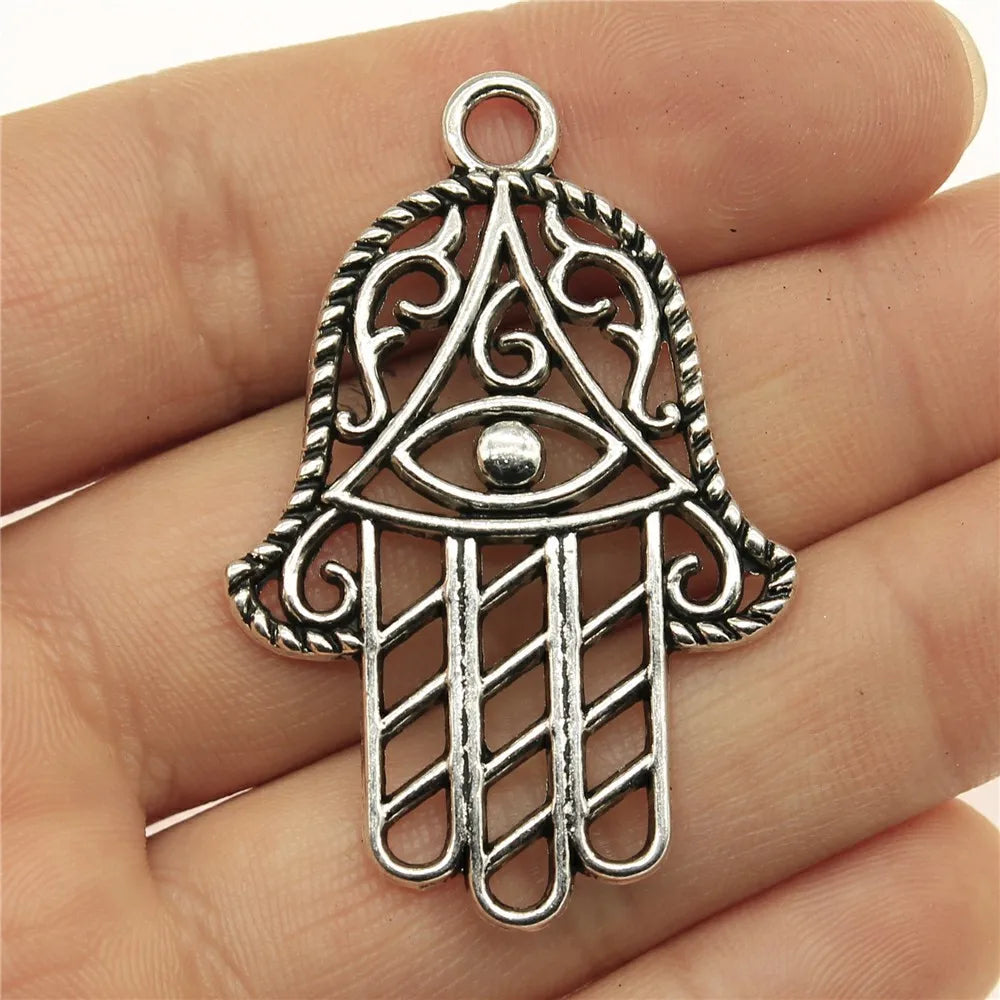 48x32mm 6.1g Antique Silver Zinc Alloy Hamsa Hand Charm Pendant for Necklace Bracelet Making