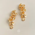 Light Luxury Gold Metal Flower Leaf Long Tassel Drop Earrings Vacation Statement Jewelry
