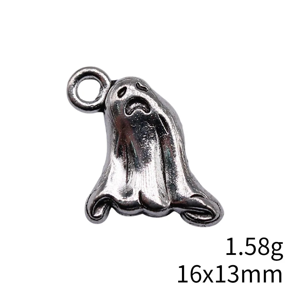 16x13mm 1.3g Antique Silver Zinc Alloy Ghost Charm Pendant for DIY Halloween Jewelry Making