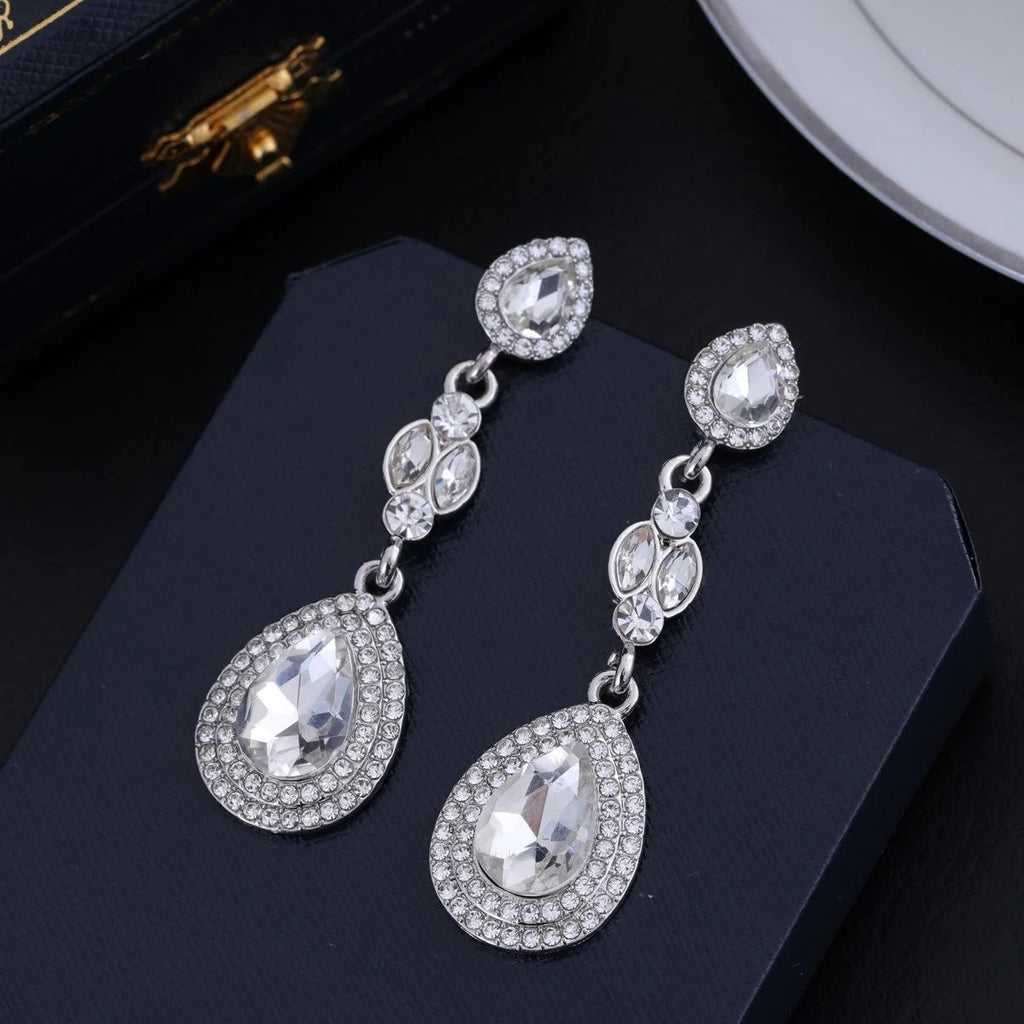 Luxury Bridal Teardrop Crystal Rhinestone Long Dangle Earrings For Wedding Party Banquet Gift