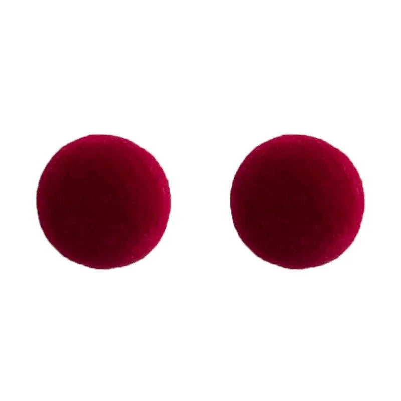 Burgundy Flocked Furry Round Geometric Ball Stud Earrings, Copper