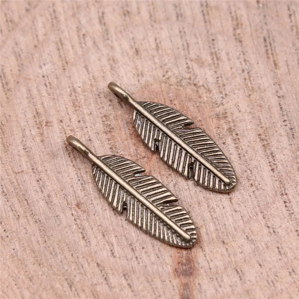 20x6mm 0.6g Multicolor Zinc Alloy Feather Charm Pendant for Necklace Bracelet Earring Making