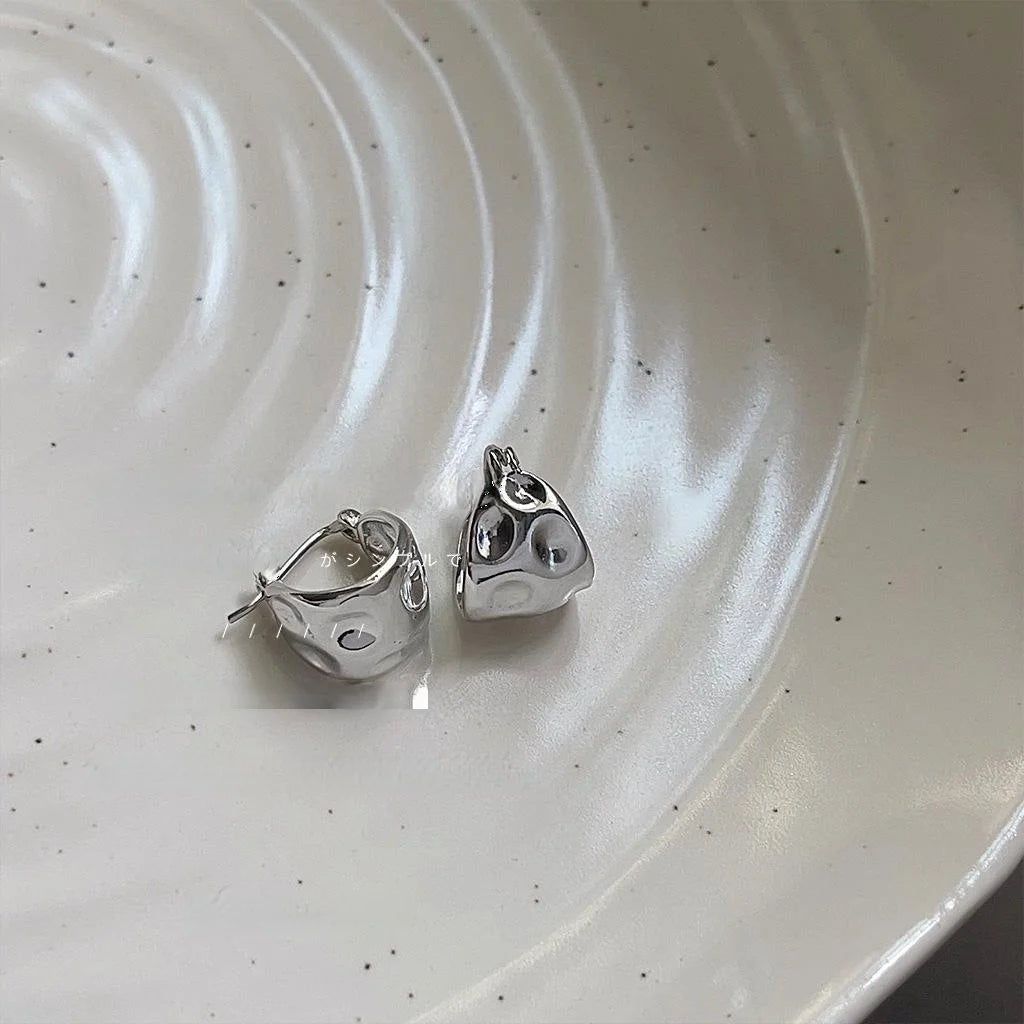 Sweet Cool Irregular Concave Convex Geometric Copper Stud Earrings For Women