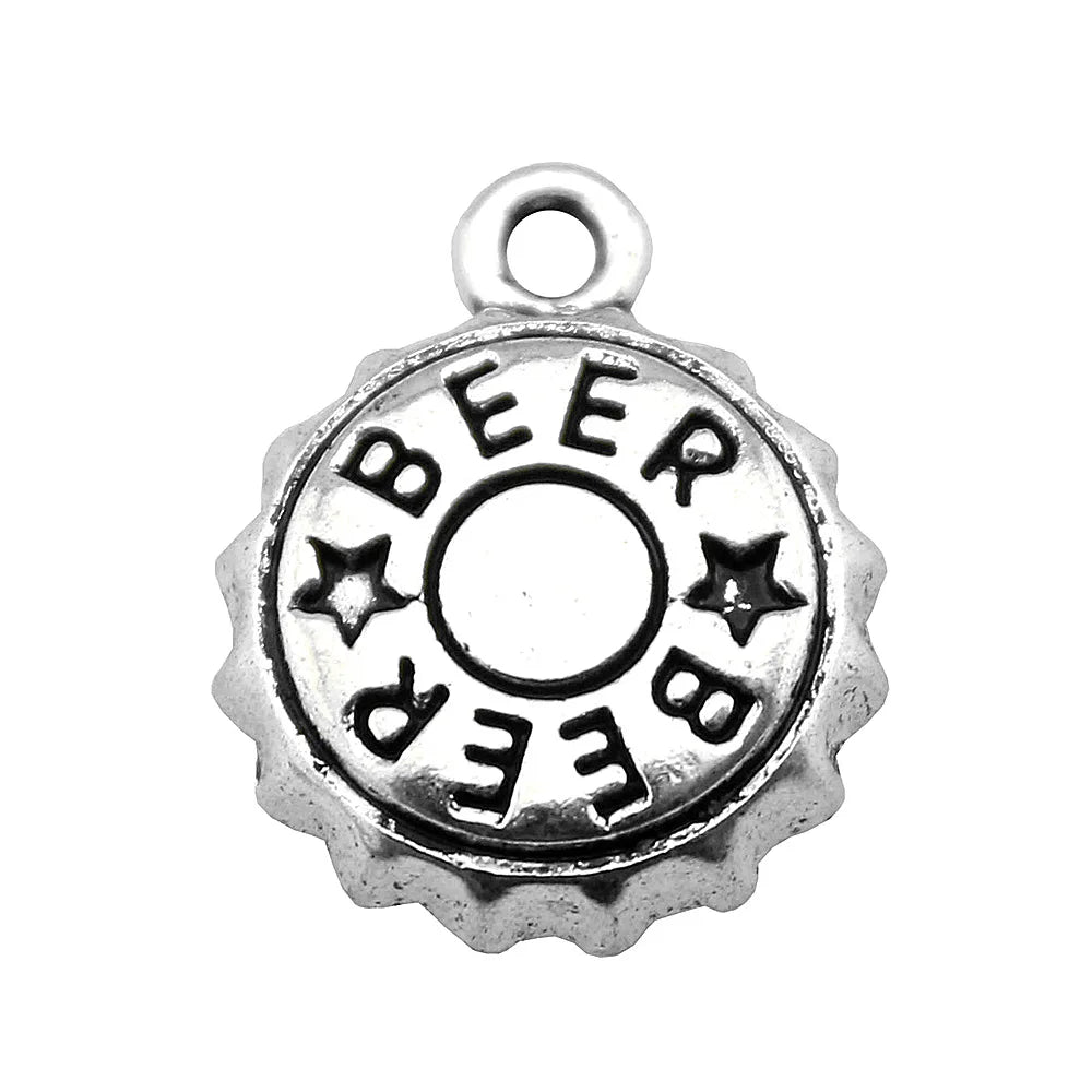 17x14mm 1.3g Antique Silver Zinc Alloy Beer Bottle Cap Charm Pendant for DIY Drink Theme Jewelry