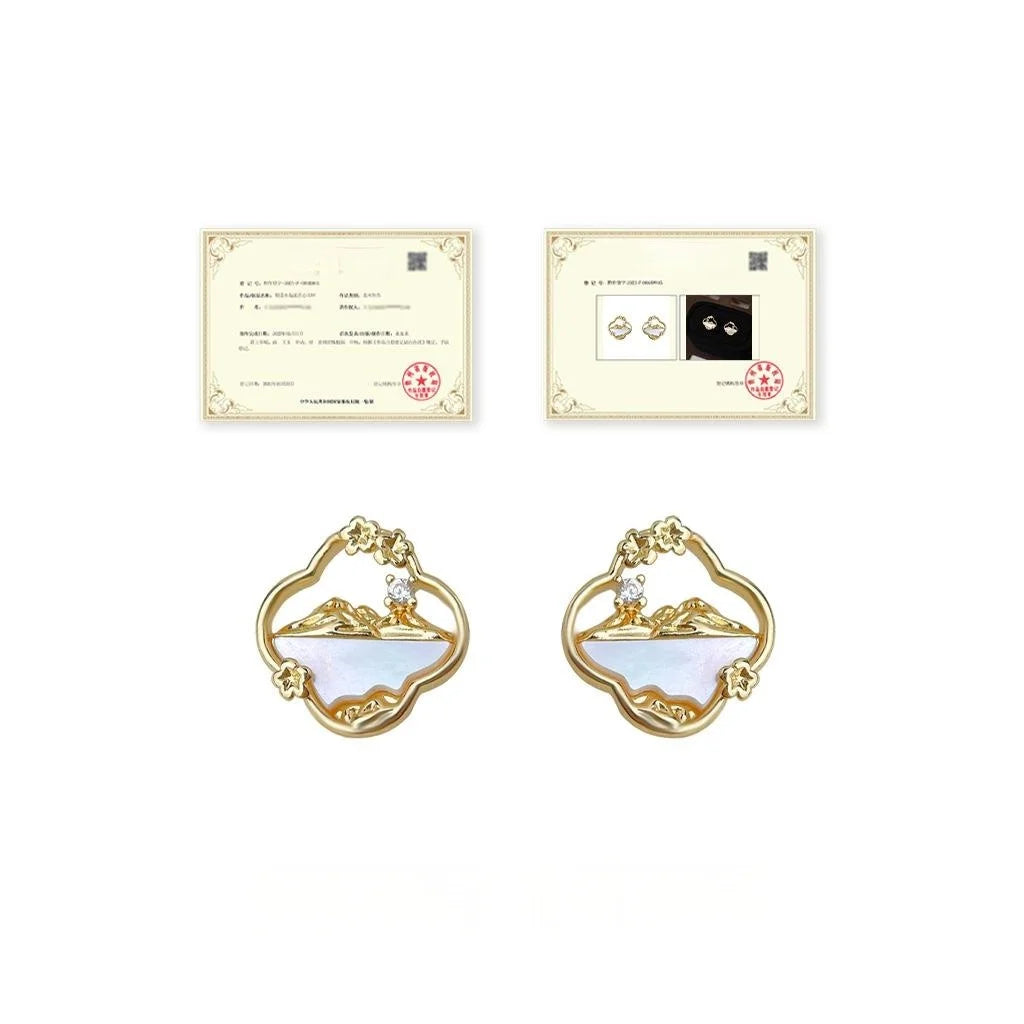 14K Gold Plated Copper Shell Flower Petal Micro Pave Zircon Light Luxury Stud Earrings