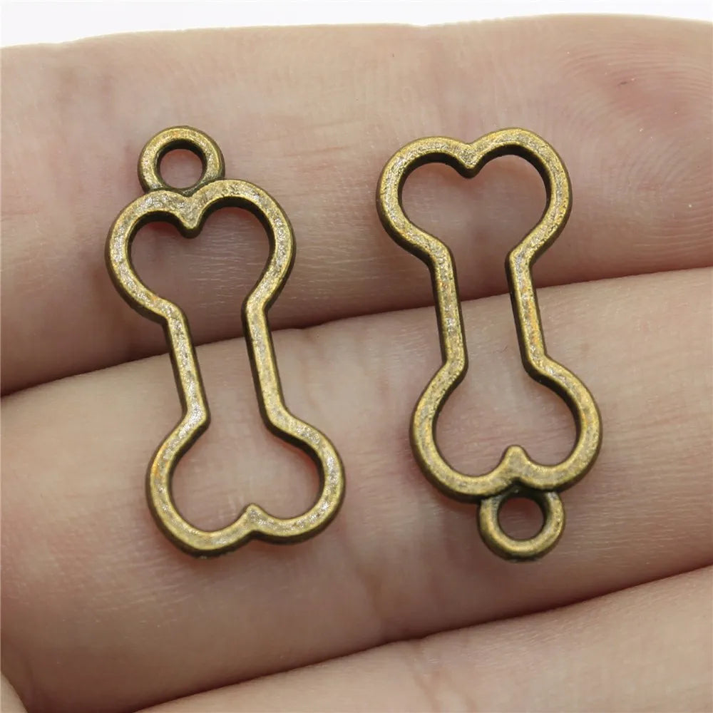 25x11mm 0.8g Multicolor Zinc Alloy Hollow Bone Charm Pendant for Pet Theme DIY Jewelry Making
