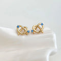 Original Design Copper Zircon Heart Pretzel Knot Stud Earrings For Women Versatile Geometric Jewelry