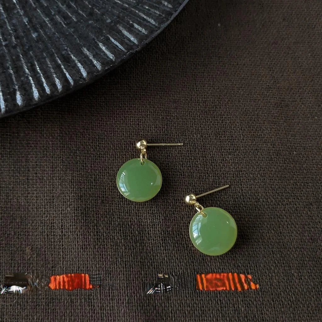 Mint Green Round Geometric Copper Stud Earrings Korean French Niche Style Jewelry