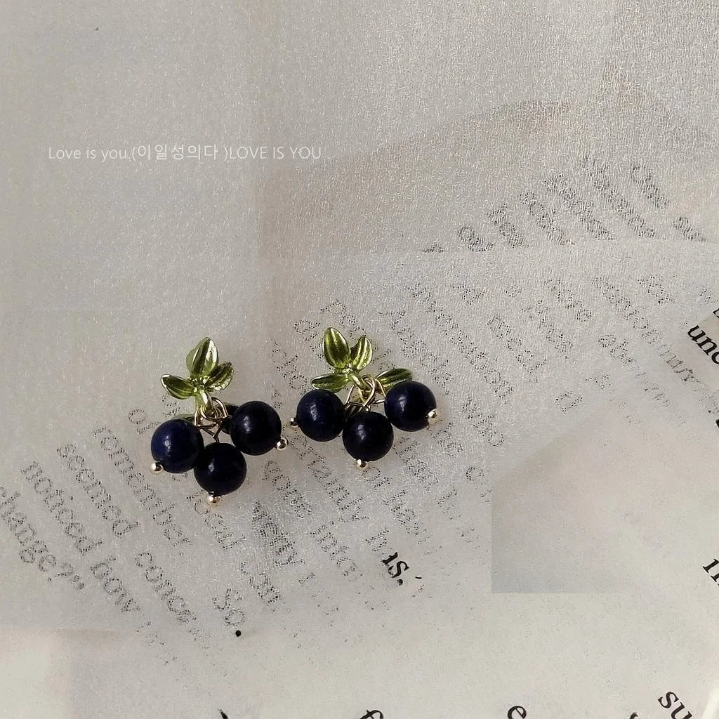 Vintage Artsy Lapis Lazuli Stud Earrings Handmade Silver Plated Textured Minimalist Jewelry