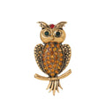 Vintage Gold Alloy Owl Brooch With Amber Rhinestones, Elegant Animal Lapel Pin Suit Accessory Gift