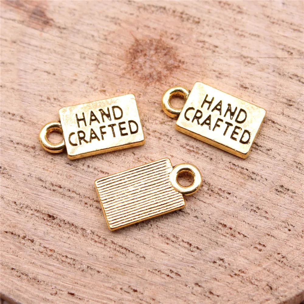 12x6mm 0.6g Antique Gold Zinc Alloy HAND CRAFTED Word Letter Charm Pendant for DIY Handmade Jewelry