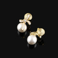 Elegant Enamel Bow Pearl Rhinestone Stud & Clip On No Piercing Gold Alloy Sweet Drop Earrings