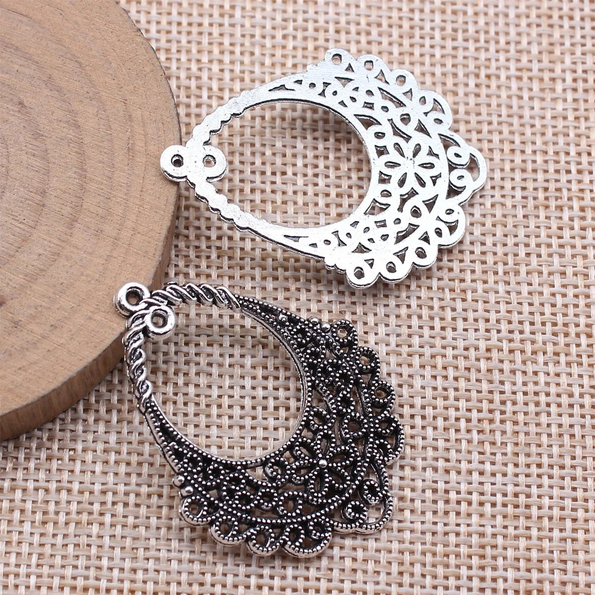 41x31mm 3g Antique Silver Zinc Alloy Geometric Flower Earring Connector Charms for DIY Earrings