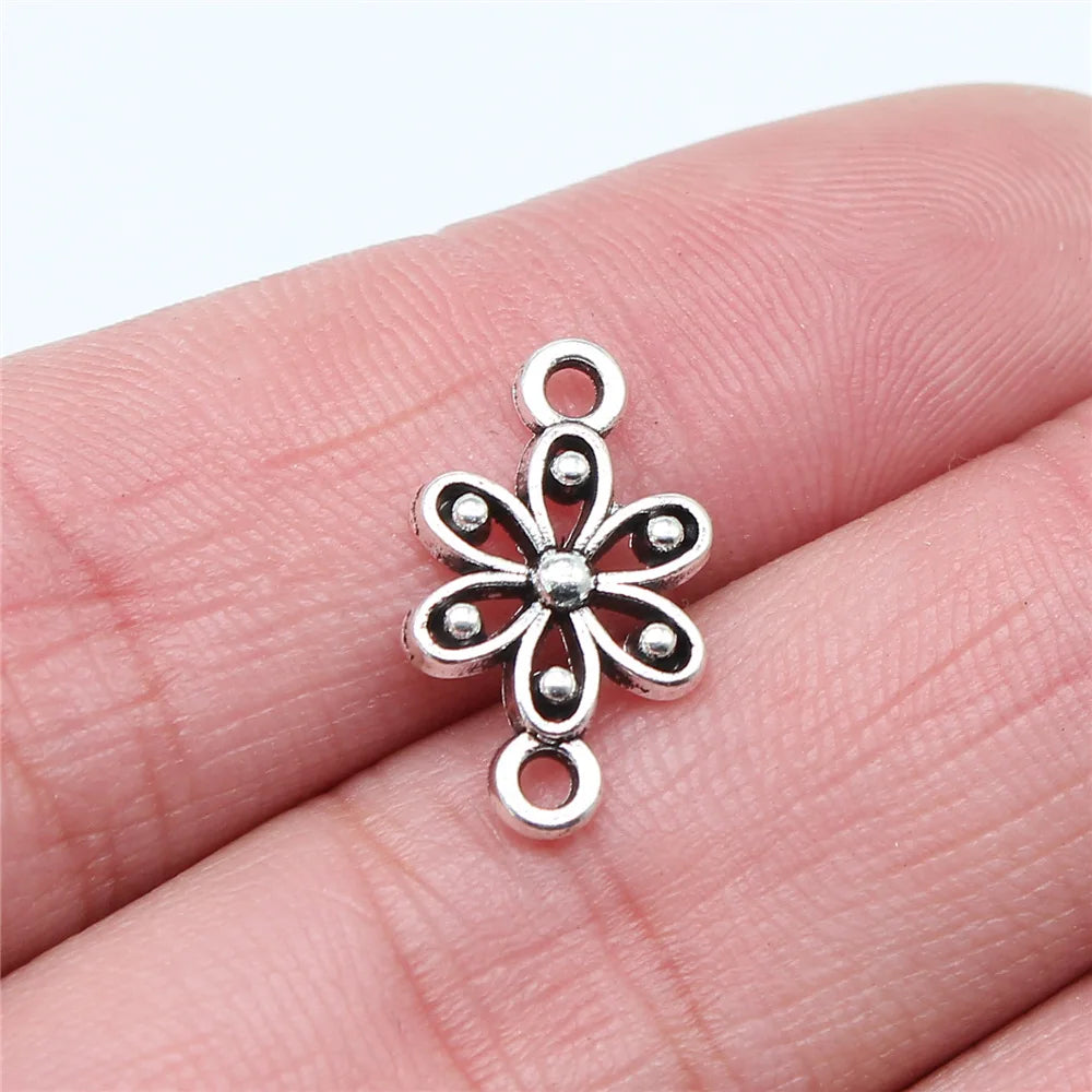 18x10mm 0.66g Antique Silver Zinc Alloy Flower Grass Connector Charm for DIY Jewelry Making