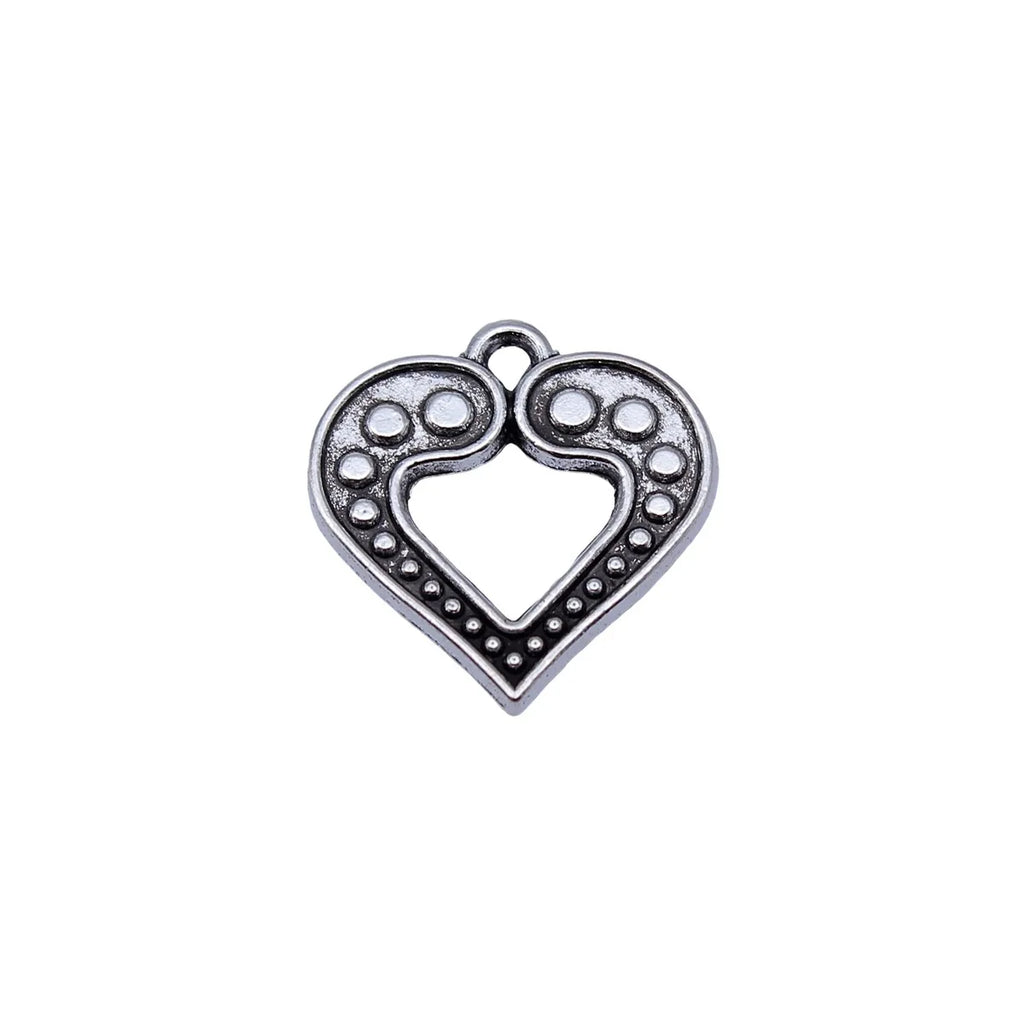 17x17mm 1.3g Antique Silver Zinc Alloy Double-Sided Pattern Heart Charm Pendant for DIY Jewelry