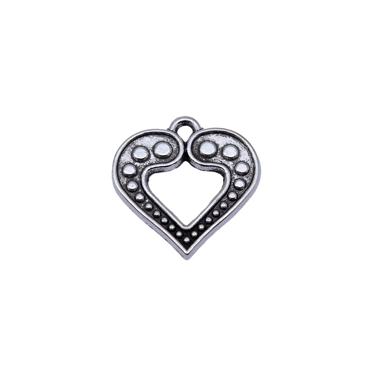 17x17mm 1.3g Antique Silver Zinc Alloy Double-Sided Pattern Heart Charm Pendant for DIY Jewelry