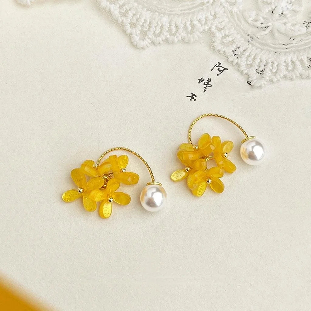 Sweet Yellow Acrylic Flower Drop Earrings For Women Summer Korean Floral Commuter Jewelry