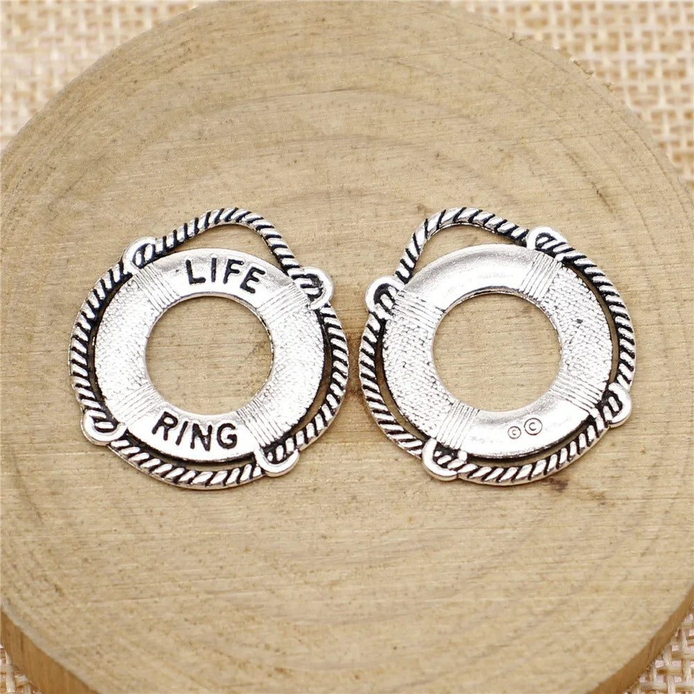23x22mm 1.95g Antique Silver Zinc Alloy Lifebuoy Swim Ring Charm Pendant for DIY Nautical Jewelry