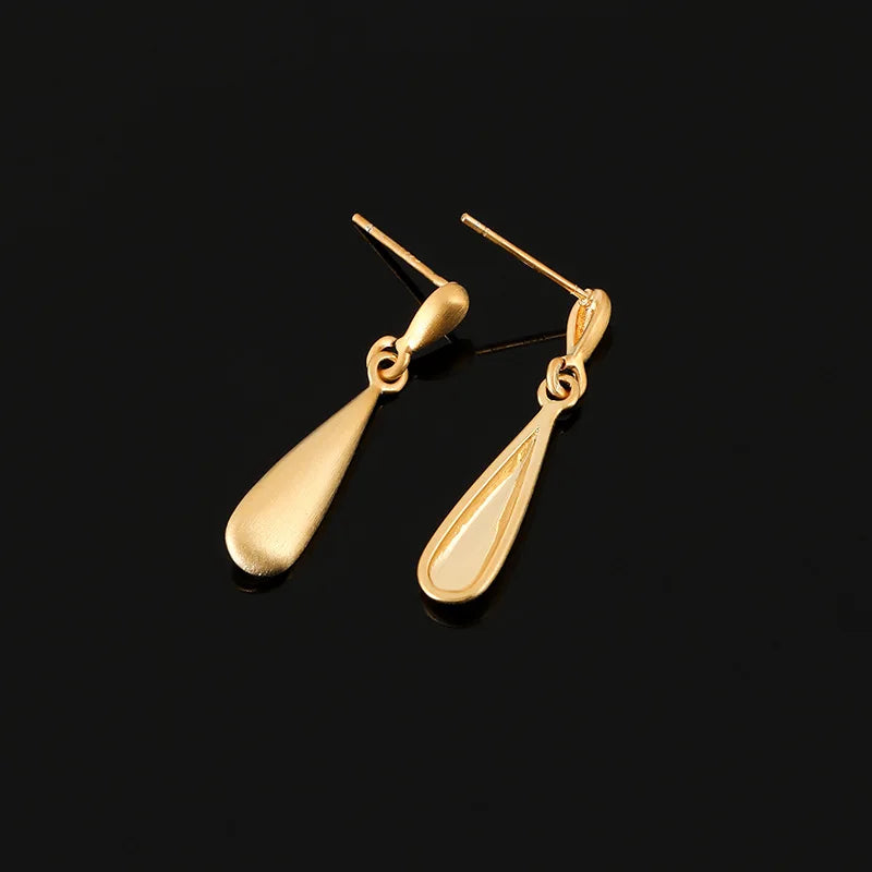 Elegant Brushed Gold Alloy Long Teardrop Spiral Disc Stud & Clip On No Piercing Geometric Drop Earrings