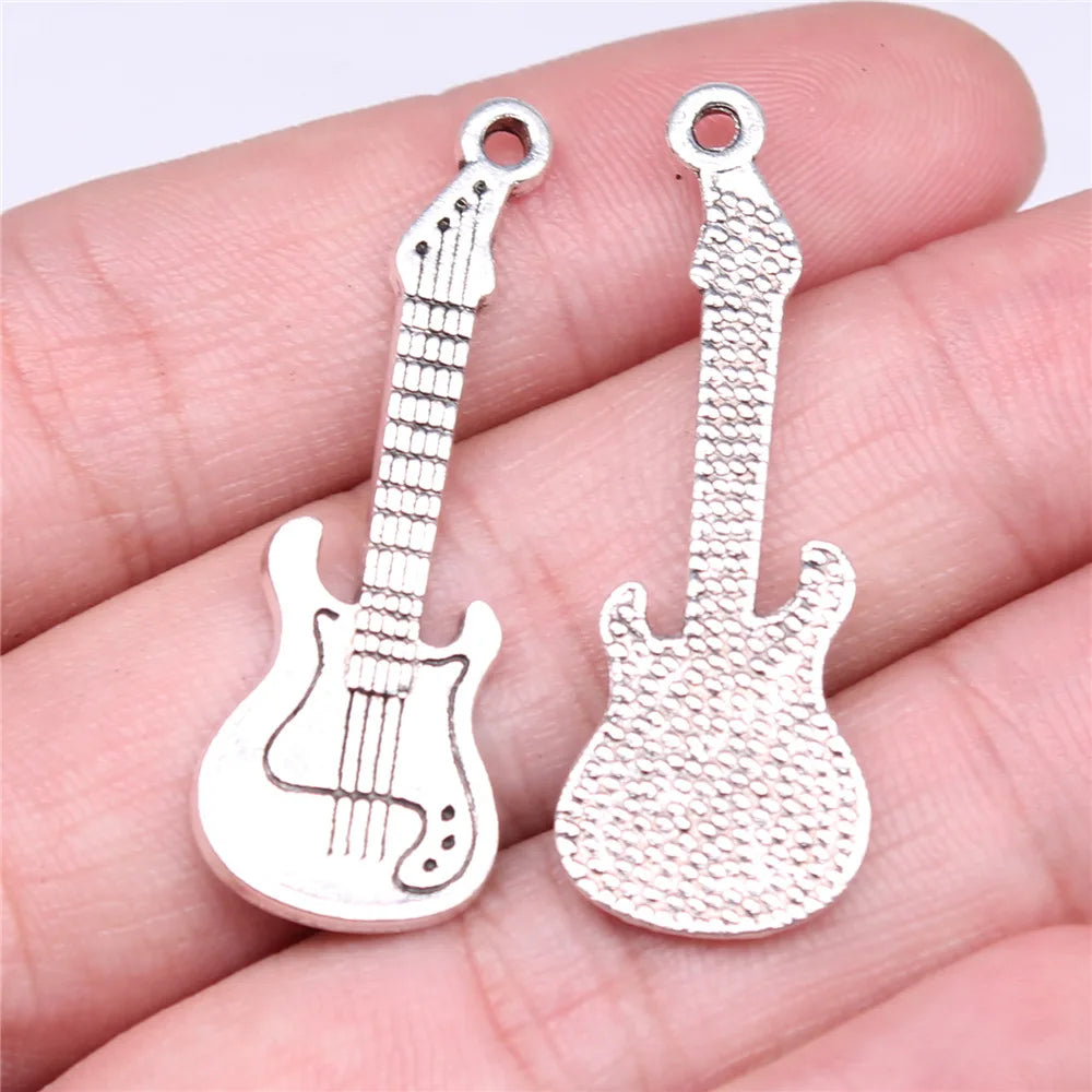 41x14mm 2.26g Antique Silver Zinc Alloy Electric Guitar Charm Pendant for DIY Music Jewelry Making