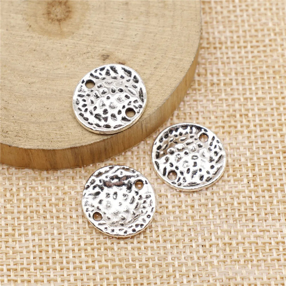15mm 1.2g Antique Silver Zinc Alloy Water Ripple Tag Connector Charm for DIY Necklace Making