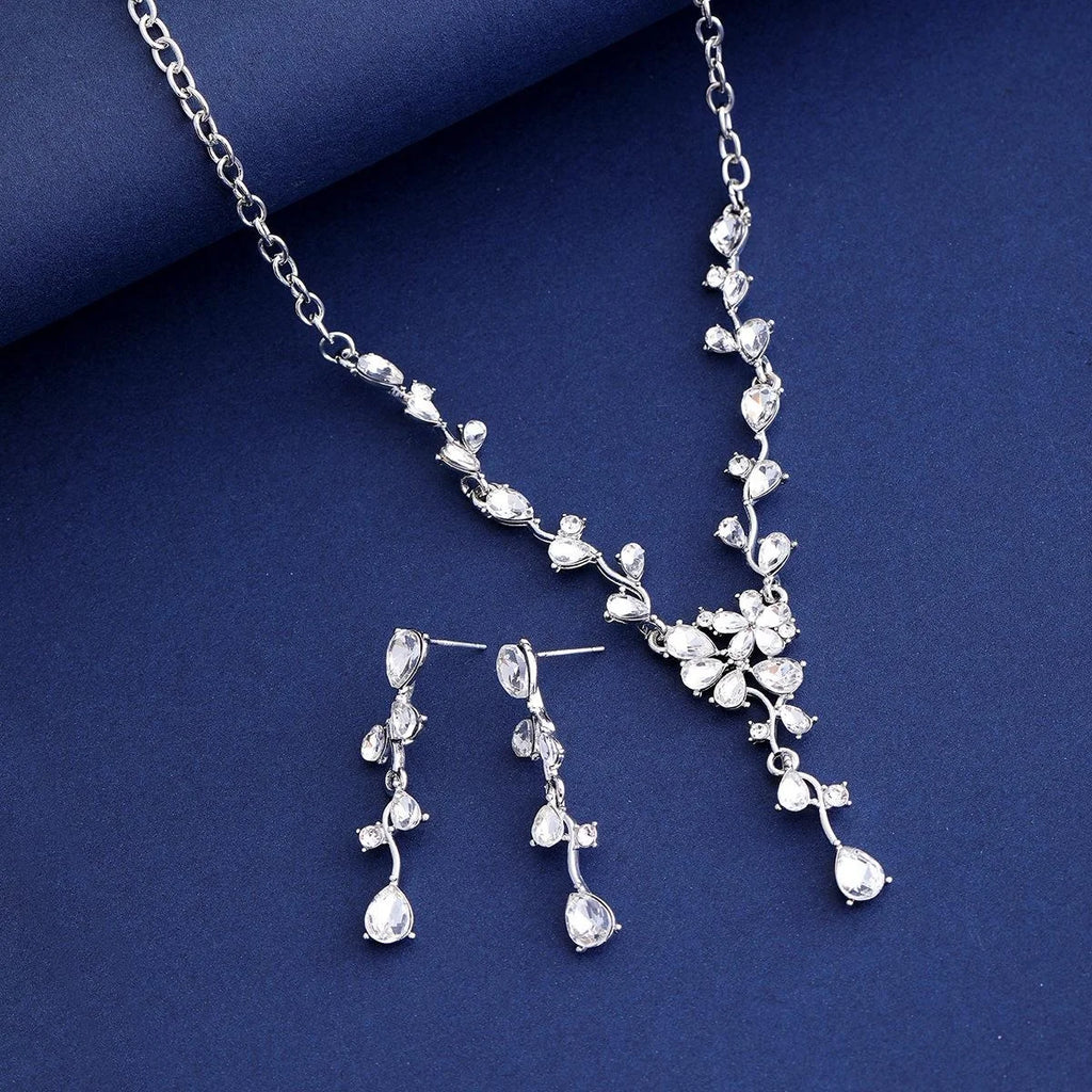 Luxury Teardrop Crystal Flower Necklace And Earrings Jewelry Set For Bridal Wedding Party Banquet Jewelry