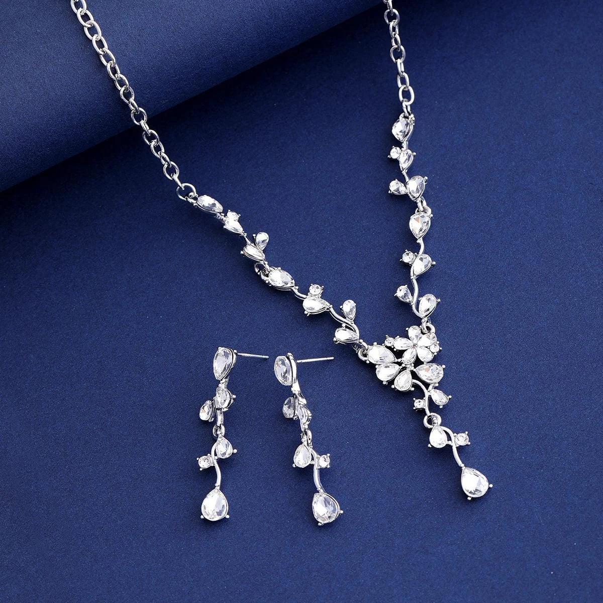 Luxury Teardrop Crystal Flower Necklace And Earrings Jewelry Set For Bridal Wedding Party Banquet Jewelry