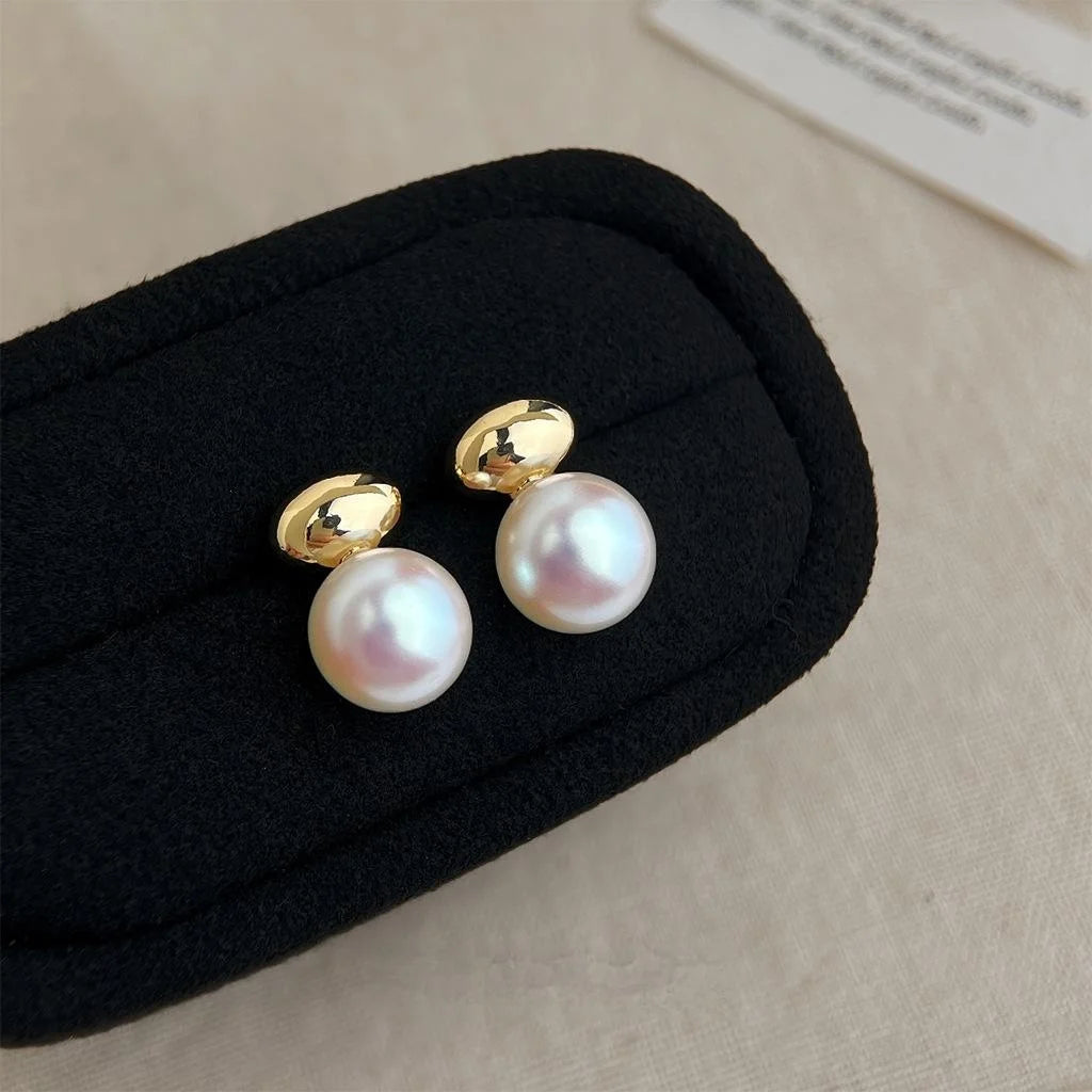Light Luxury Geometric Pearl Stud Earrings Eco Friendly Copper Minimalist Fashion Jewelry