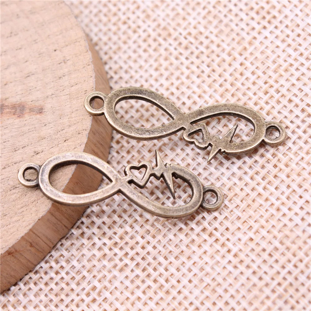 32x11mm 1.3g Multicolor Zinc Alloy Infinity Heartbeat Heart Connector Charm for DIY Bracelet Making