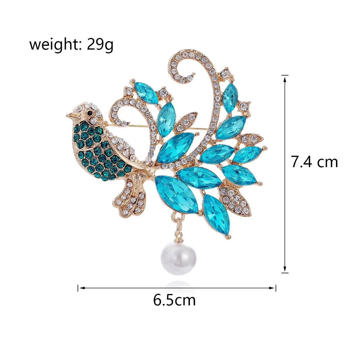 Elegant Blue Bird Rhinestone Brooch With Faux Pearl Drop, Animal Lapel Pin Corsage Gift For Women