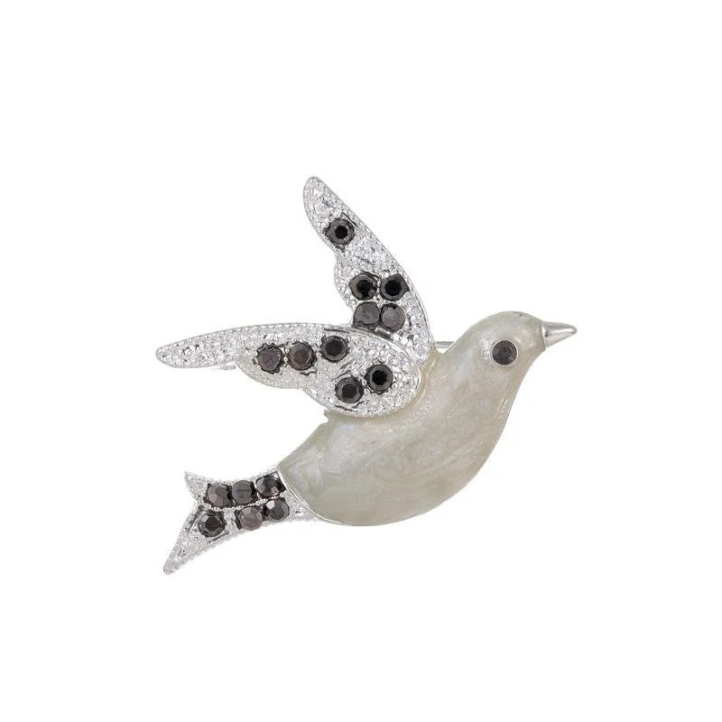 Cute Blue Peace Dove Bird Brooch With Rhinestone Wings, Enamel Alloy Lapel Pin Corsage Gift For Women