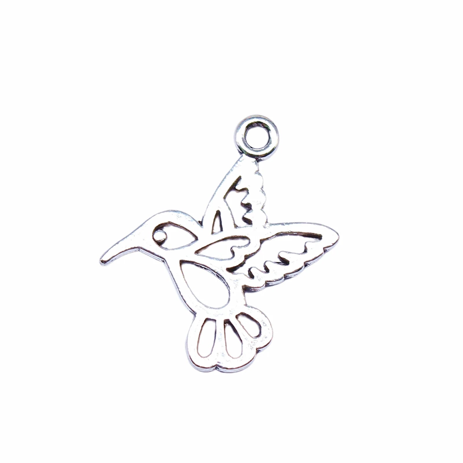 19x17mm 0.63g Antique Silver Zinc Alloy Hollow Hummingbird Bird Charm Pendant for DIY Jewelry Making