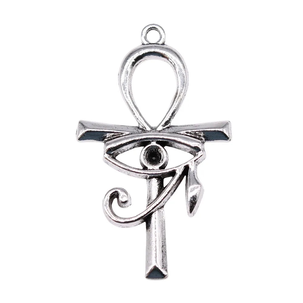 44x26mm 3.69g Antique Silver Zinc Alloy Eye of Horus Ankh Cross Charm Pendant for DIY Jewelry Making