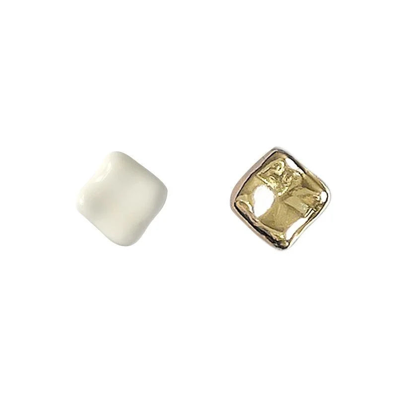 French Vintage Asymmetric Geometric Enamel Square Copper Stud Earrings For Women