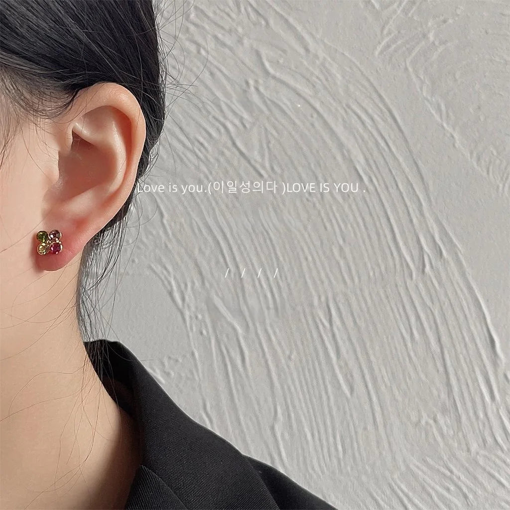 Sweet Candy Color Four Petal Flower Stud Earrings Copper Mini Geometric Jewelry