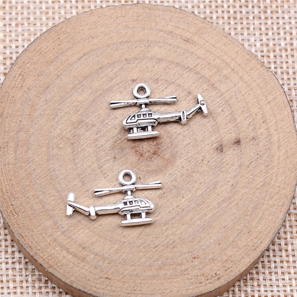 12x20mm 0.89g Antique Silver Zinc Alloy Helicopter Charm Pendant for DIY Aviation Theme Jewelry Making