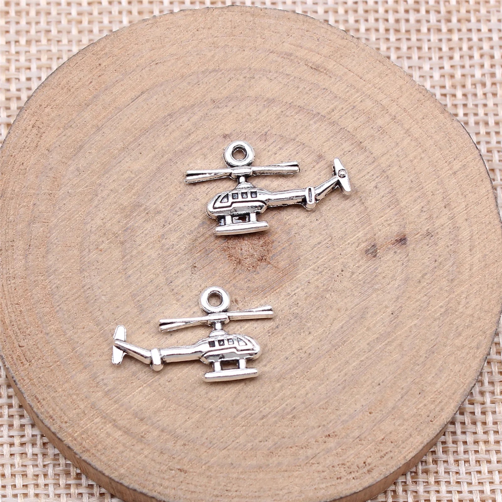 12x20mm 0.89g Antique Silver Zinc Alloy Helicopter Charm Pendant for DIY Aviation Theme Jewelry Making