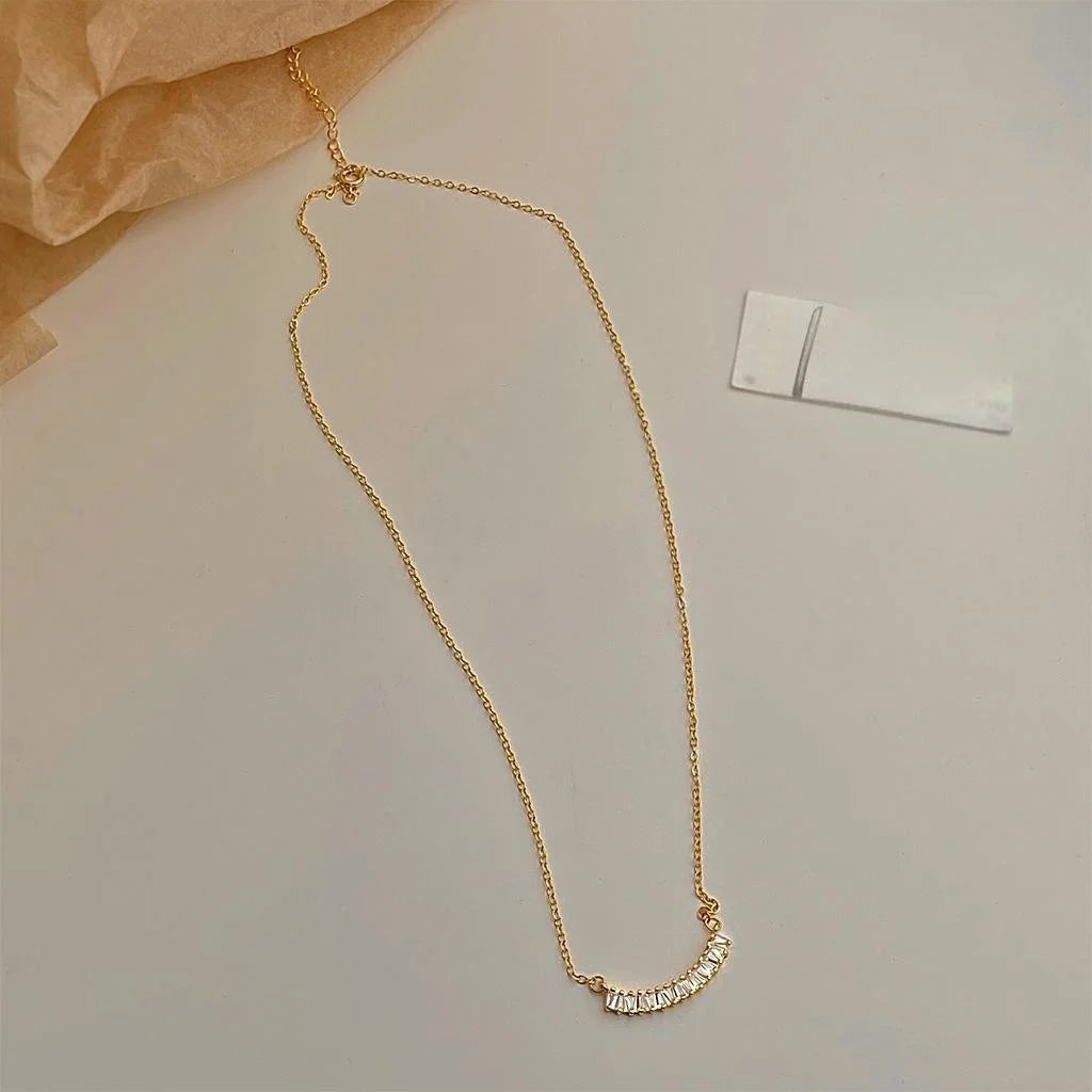 Light Luxury Real Gold Plated Copper Micro Pave Zircon Geometric Clavicle Necklace For Women
