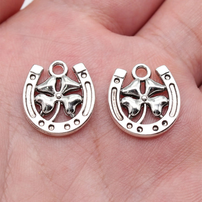 16x15mm 1.3g Antique Silver Zinc Alloy Four Leaf Clover Horseshoe Charm Pendant for DIY Jewelry Making