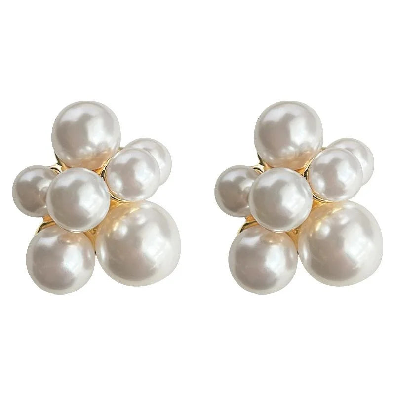 14K Plated Copper Irregular Geometric High Luster Pearl Stud Earrings Light Luxury